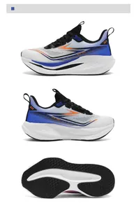 Three-view layout of breathable mesh running shoes with thick cushioned soles