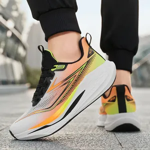 Classic marathon running shoes with breathable orange gradient mesh and retro trend style