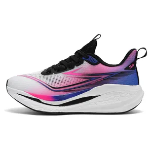 Breathable mesh running shoes for women with white, pink, and purple gradient design