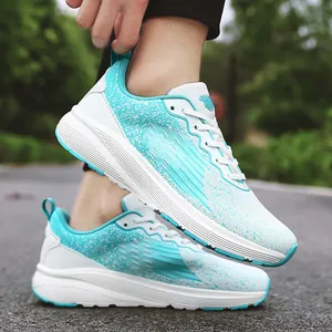Klassieke ademende mesh hardloopschoenen voor dames en heren met blauw spatpatroon
