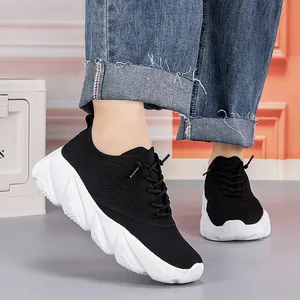 Classic black mesh chunky sneakers for women with breathable mesh and thick white soles