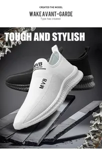 Detailed view of breathable knit mesh upper and thick textured anti-slip sole on sport shoes