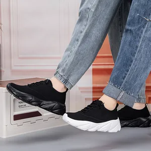 Classic breathable mesh sneakers with thick wavy soles in black and white styles
