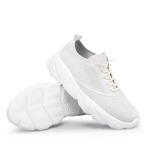 Classic white breathable mesh casual sports sneakers with thick geometric platform sole