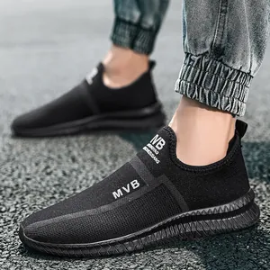Men's breathable mesh slip-on sneakers in black featuring lightweight outsole and MVB logo
