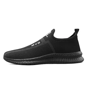 Men's breathable mesh slip-on sneakers in black with lightweight cushioned rubber soles