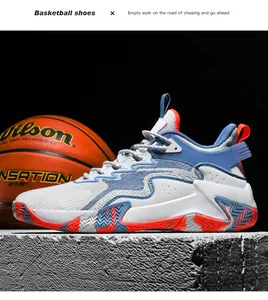 Detail of high-top basketball shoes with non-slip rubber sole and blue support frame