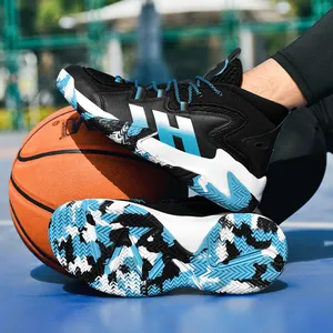 Chaussures de basket mi-hautes avec semelle en caoutchouc camouflage bleu et mesh