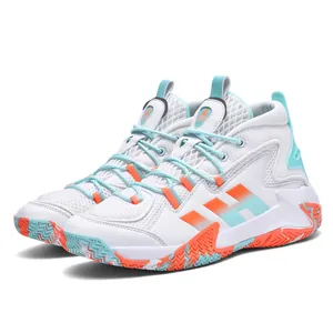 Chaussures de basket mi-hautes avec mesh respirant et semelles dégradées orange vif