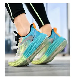 Close-up of lightweight running shoes with Boa lacing system and gradient mesh upper