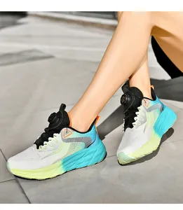 Close-up of lightweight sneakers with gradient colors and automatic rotary buckle system