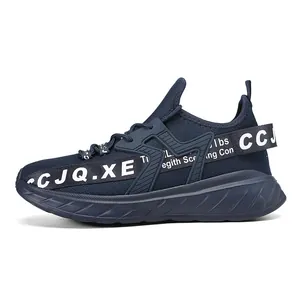 Scarpe da corsa uomo blu scuro in mesh traspirante con suola spessa leggera e cinturino