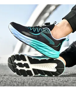Detail of running shoe with quick dial lacing system and breathable mesh upper