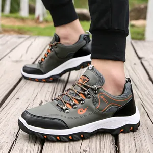 Men Outdoor Hiking Shoes Non-Slip Wear-Resistant Trekking Sneakers Breathable Synthetic Leather Mesh Athletic Shoes For Mountaineering