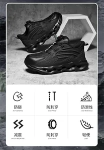 Detail of safety shoes with anti-smashing steel toe and shock absorption hollow sole