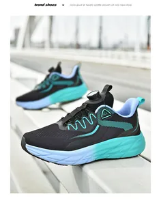 Detail of trendy breathable mesh running shoe with convenient rotating knob lace system