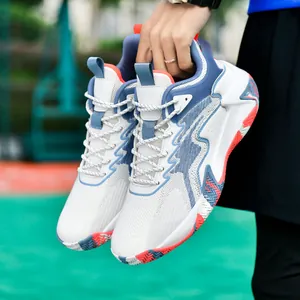 Men's high-top breathable basketball sneakers with fly-knit mesh and anti-slip rubber sole