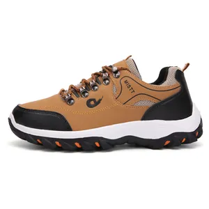 Brown and black waterproof hiking shoes for men with breathable mesh and anti-slip rubber sole