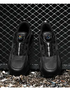 Close-up of puncture-proof safety shoe with rotating lace system and steel toe protection
