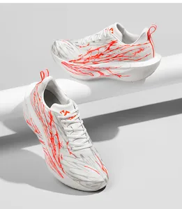 Close-up of lightweight running shoes with mesh upper and thick cushioned midsole