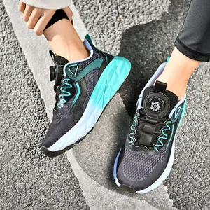 Lightweight mesh running shoes with rotation buckle and blue gradient cushioning sole