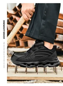 Detail of safety shoes showing puncture resistance and steel toe protection in action