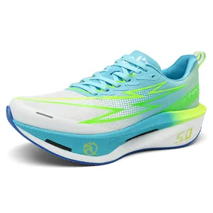 Breathable gradient blue running shoes with cushioned thick sole and 5.0 tech design