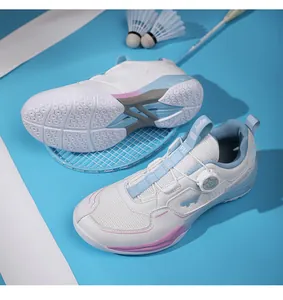 Detail of breathable mesh sports shoe with BOA dial system and non-slip rubber sole