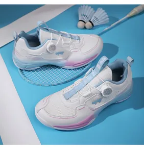 Detail of the dial lacing system and breathable mesh surface on athletic court shoes