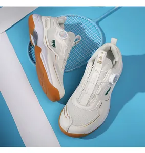 Top view of professional badminton shoes with breathable mesh and quick-dial lace system