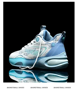 Detail of professional basketball shoes with breathable mesh and thick cushioned midsole