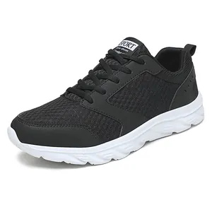 Classic men's black breathable mesh sneakers with white cushioned soles for casual walking