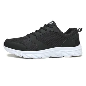 Men's breathable black mesh walking shoes with thick white anti-slip sole for comfort