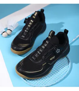 Detail of professional badminton shoes with breathable mesh and BOA knob lacing system