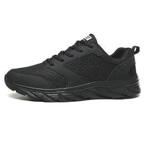 Classic men's breathable black mesh running shoes with lightweight knit and non-slip sole
