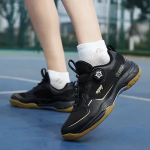 Breathable black badminton training shoes with rotary lace system and gum rubber sole