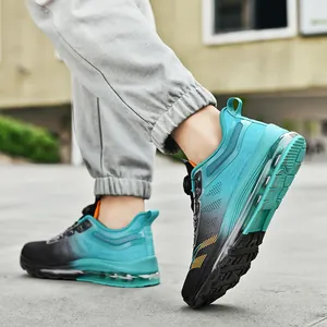 Men's mesh running shoes with full air cushion sole and gradient black to blue finish