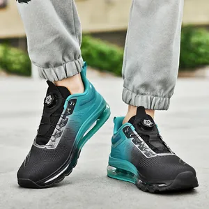 Men's mesh running shoes with full-length air cushion and gradient blue rotary buckle