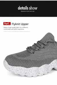 Detail of grey flyknit mesh upper with breathable woven texture on walking shoe