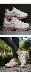 Detail of retro hiking sneakers featuring breathable mesh and durable non-slip chunky sole