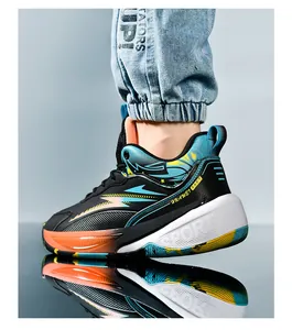 Detail view of high-top basketball shoes with non-slip sole and shock absorption