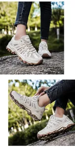 Close-up of retro hiking shoes featuring breathable mesh and durable non-slip gum soles