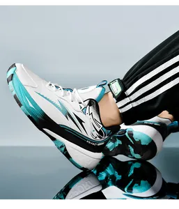 Macro shot of basketball sneaker featuring blue lightning pattern and durable traction sole