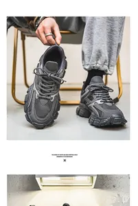 Detailansicht grauer Chunky-Sneaker mit Lagen aus atmungsaktivem Mesh und Synthetik