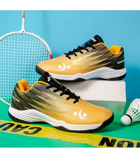 Detail of pro badminton shoe showing shock-absorbing white midsole and anti-slip rubber sole