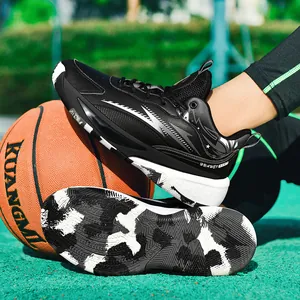 High-top basketball shoes for teens with shock absorption and anti-slip camo sole
