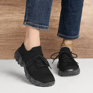 Women's Breathable Flyknit Casual Sneakers Lightweight Mesh Thick Sole Splattered Pattern Walking Shoes Fashion Sport Footwear