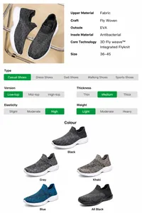 Detailed material specification of lightweight breathable 3D knit mesh walking shoes