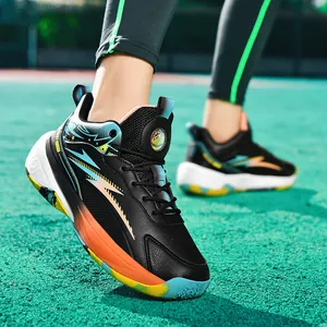 Men's high-top basketball shoes with multi-color stitching and durable rubber sole