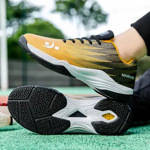 Men's professional non-slip badminton shoes with yellow black gradient and cushioned sole